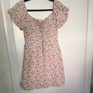 Floral Smocked Dress - Red and White